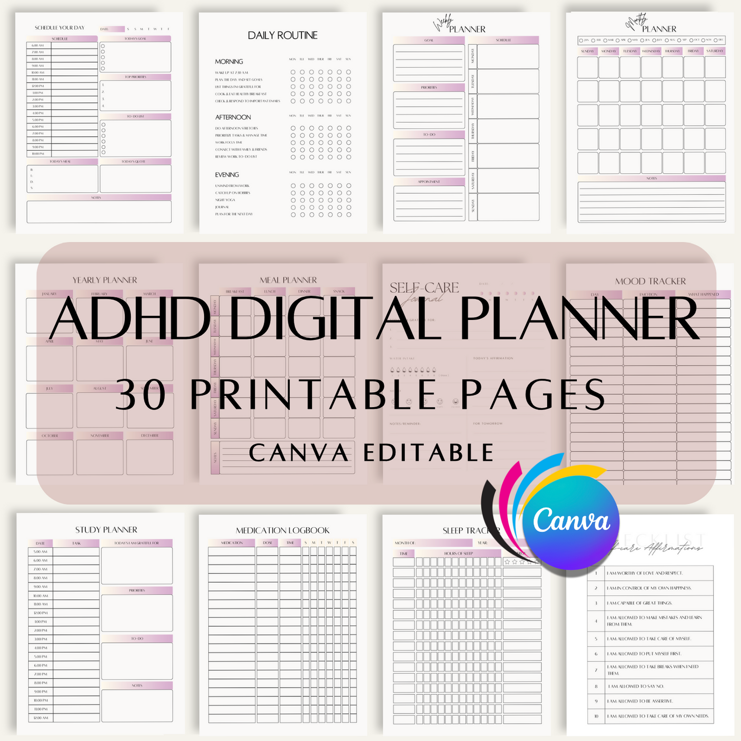 Printable ADHD Planner & Journal PDF | Instant Digital Download