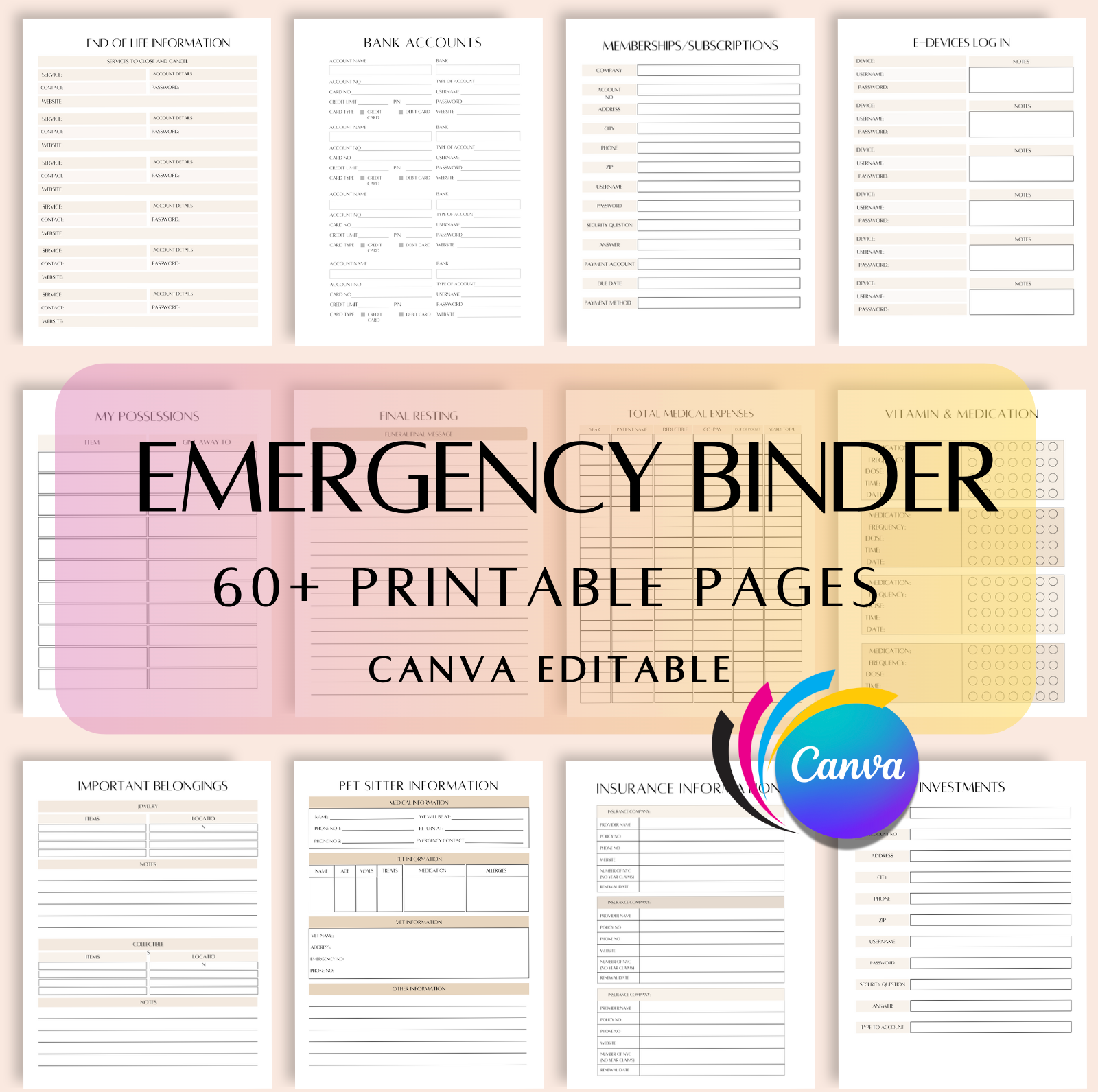 end-of-life-planner-printable-emergency-binder-life-planner-binder-funeral-planner-pdf-printable-medical-binder-home-management-planner for Free Printable End Of Life Planner Template End of life planner printable, Emergency binder, Life planner binder, Funeral planner pdf, Printable medical binder, Home management planner for Free Printable End Of Life Planner Template