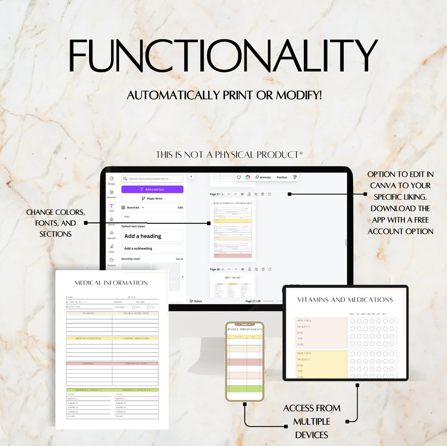 Digital medical tracker, Printable health tracker planner, Chronic illness binder, Medication tracker printable, Doctor visit planner,A4 PDF