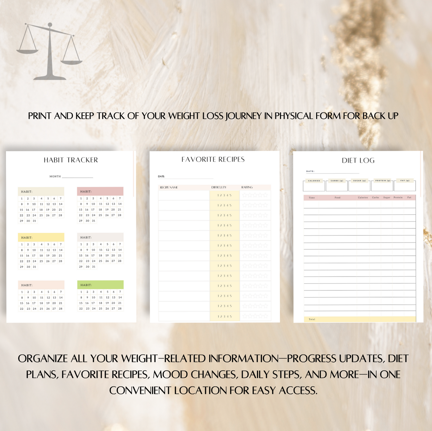 Weight loss planner, meal planner, undated planner, weight loss tracker, printable planner, nutrition template