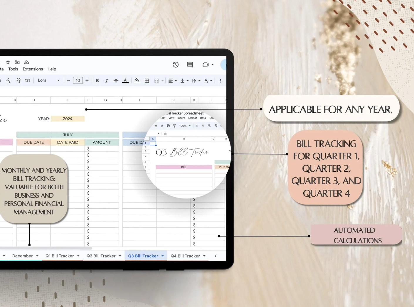 Monthly Budget Planner and Spending Tracker for Google Sheets, Expense Tracker Spreadsheet, Bill Organizer Template