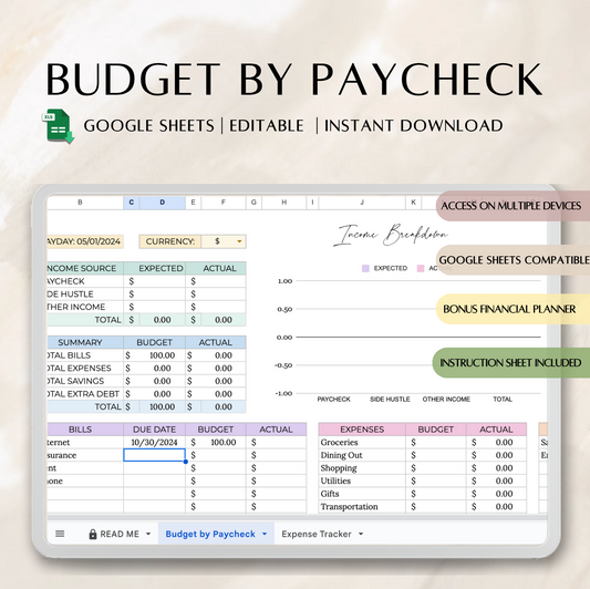 Paycheck budget spreadsheet template, Paycheck budget google sheets, Budget spreadsheet, Budget planner, Monthly biweekly paycheck budget