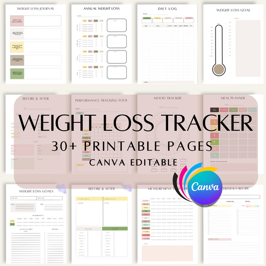 Weight loss planner, meal planner, undated planner, weight loss tracker, printable planner, nutrition template