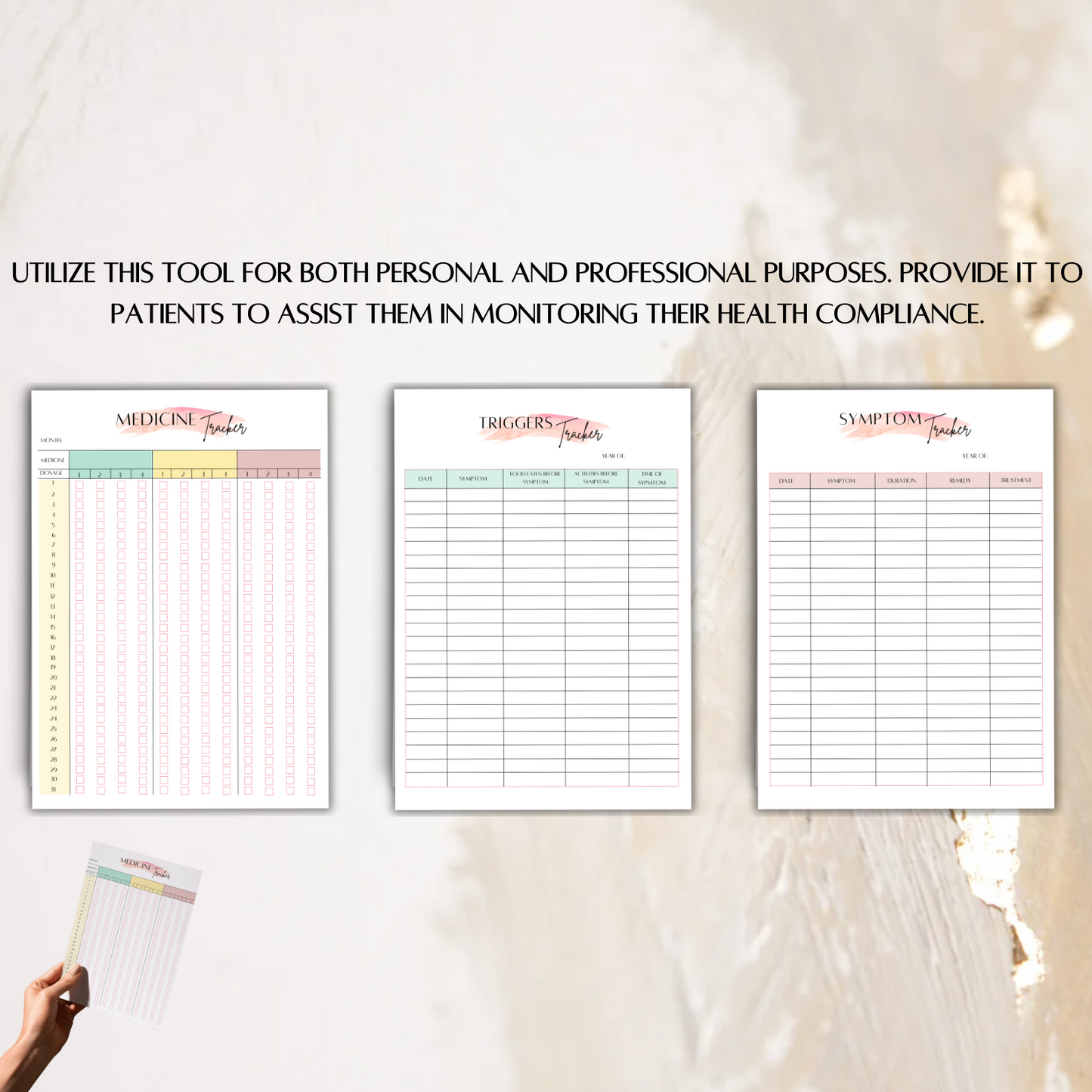 Printable symptom tracker, Medication tracker, Health tracker, Health & wellness planner bundle, Printable PDF, A4 canva